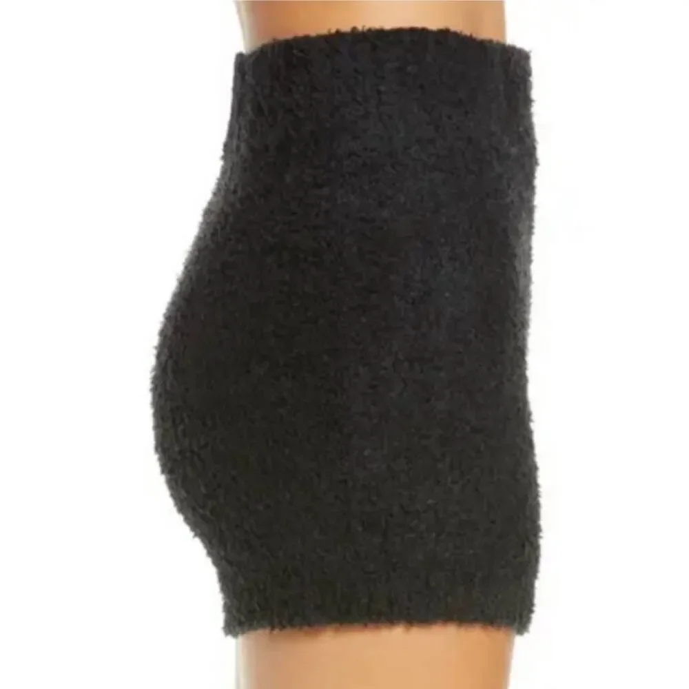 Skims Cozy Knit Teddy Shorts Sz L/XL Onyx Black Pull On High Rise Plush‎ Lounge